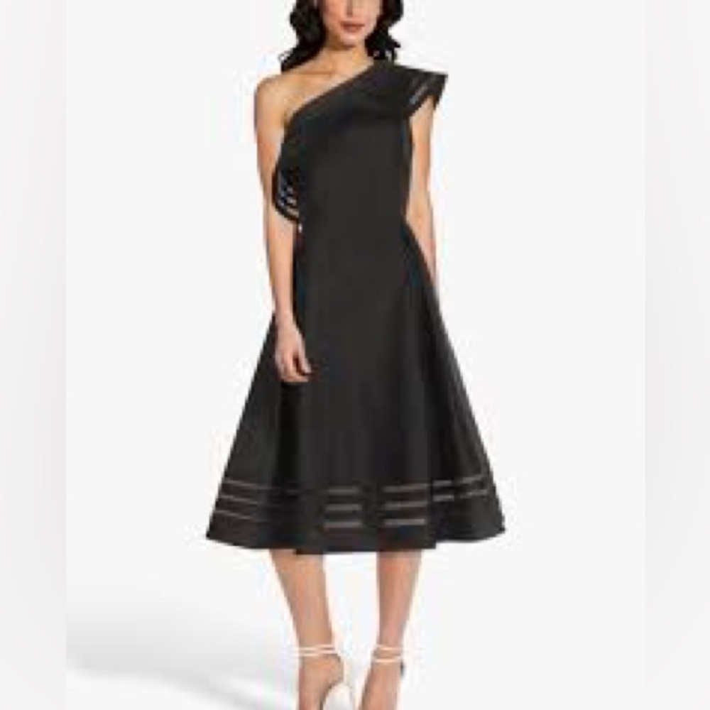 NWT Adrianna Papell Sleek Black Organza One Shoulder Dress Size 12